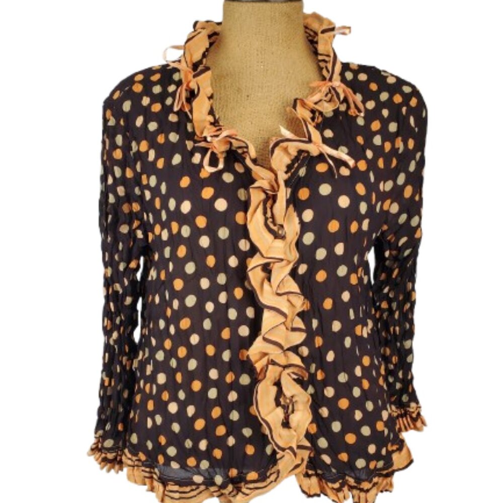 Piano women's brown multi color polka dot blouse size XL